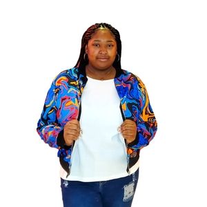 Long-sleeved marble bomber jacket